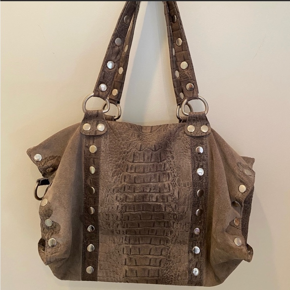 Hammitt Westwood Gray Leather and Suede Satchel
